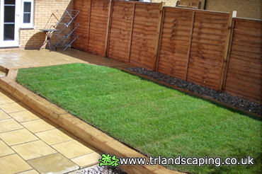 Constructed a Two Level Garden Area with Patio, Paved Footpath and a Newly Laid Lawn